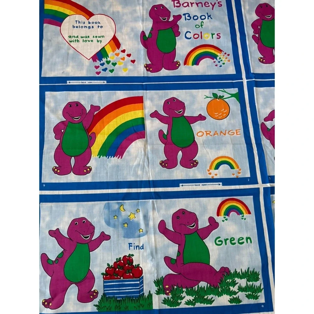 Vintage Barney Book of Colors Fabric Panel Sewing Craft Book Quilt Cotton Uncut